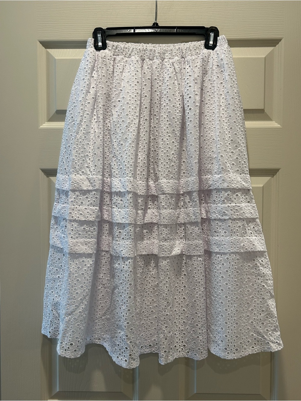 White Eyelet Tiered A-Line Skirt by